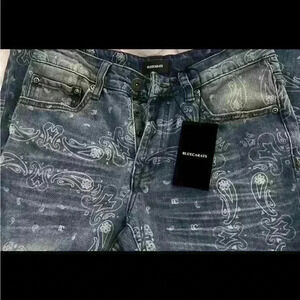 BlueCarats NWT The McQueen 5 Pocket Slim Fit Light Indigo Bandana Style Jean 28